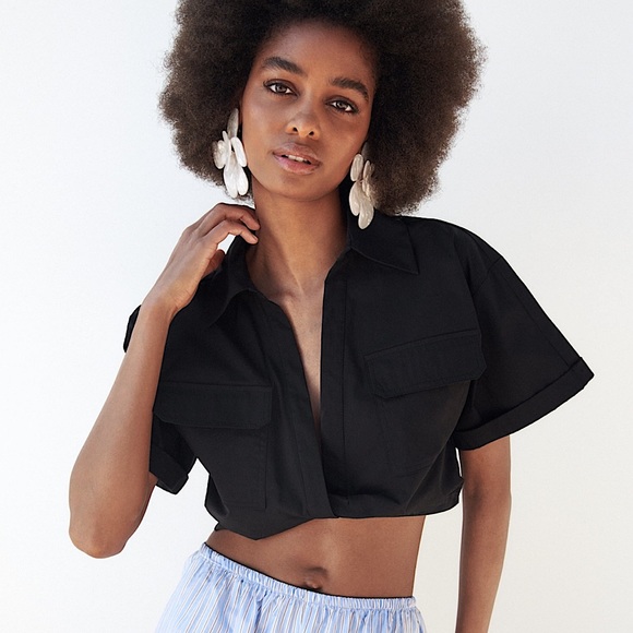 Zara Black Crop Top W/ Knot - Picture 1 of 7